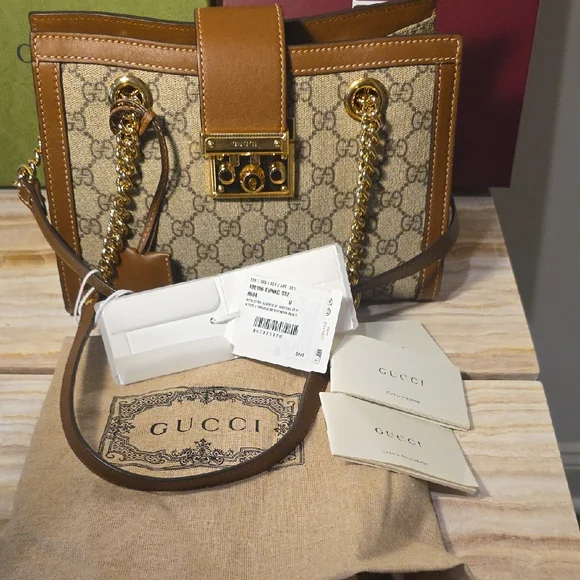 Gucci Beige and Brown Shoulder Bag with Gold Accents - Picture 5 of 10